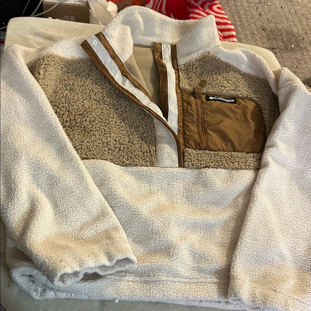 Columbia Womens Cream and Brown Zip-Up Sweater